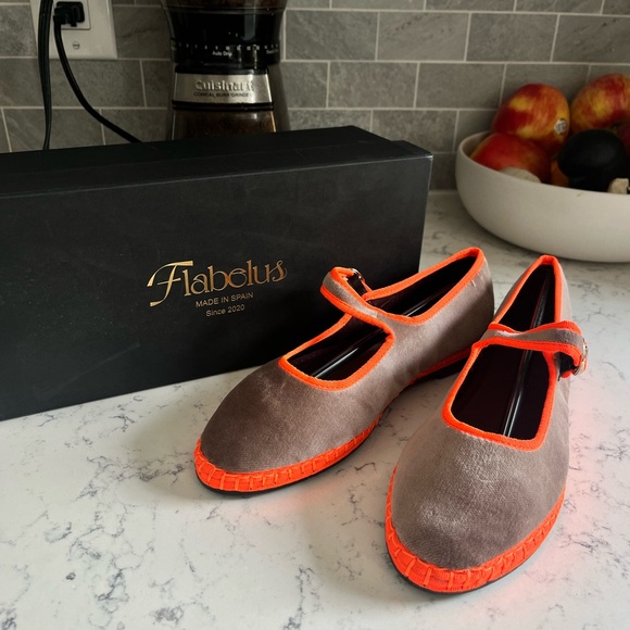 Flabelus Shoes - Flabelus “Cora” Velvet Mary Janes with Orange Trim